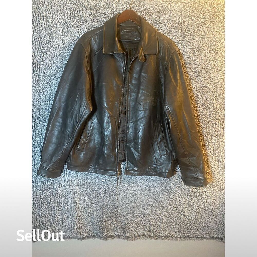 Roundtree & Yorke Men's Black Leather Bomber Jacket XLT Big & Tall
